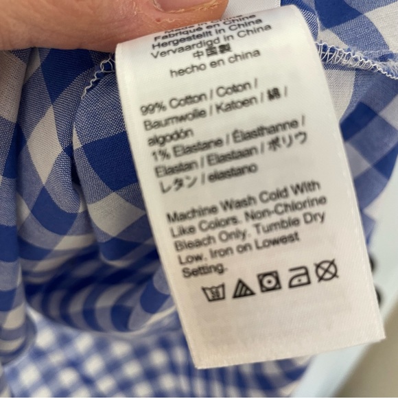 J Crew Classic-Fit Ruffle Popover in Crinkle Gingham Cobalt Blue White Size 00 - Picture 6 of 6